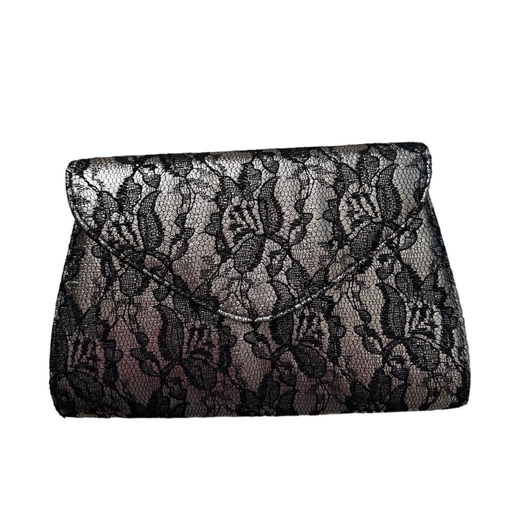 Vintage Neiman Marcus‎ black lace clutch convertible purse bag shoulder prom